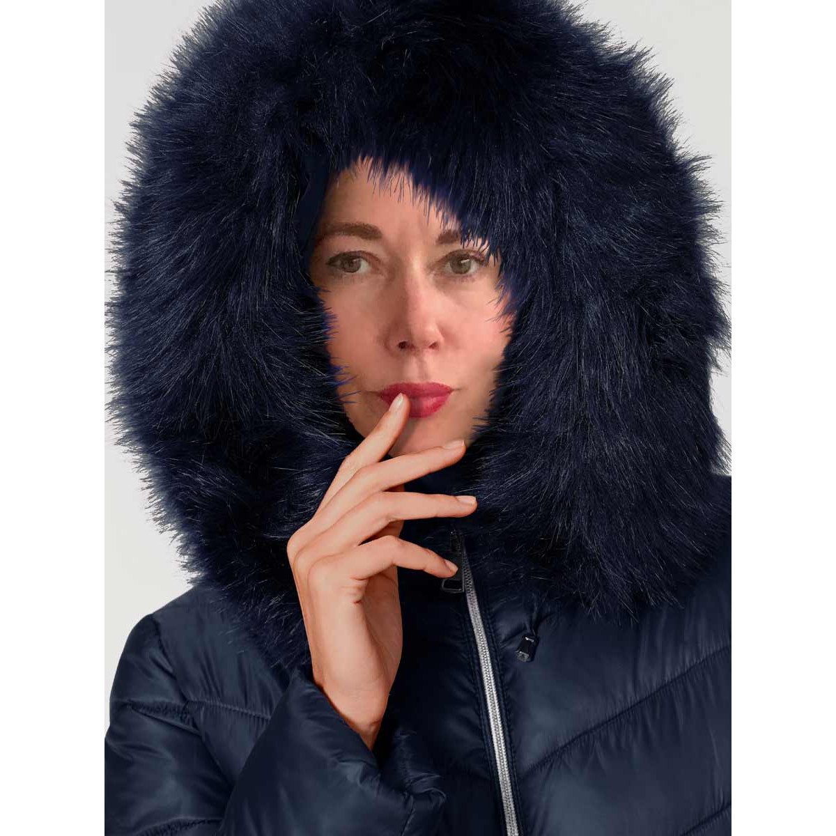 Designer-Steppjacke m. Webpelz marine