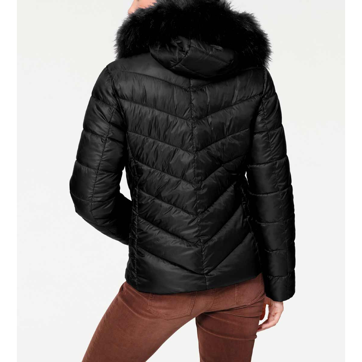 Designer-Steppjacke m. Webpelz schwarz