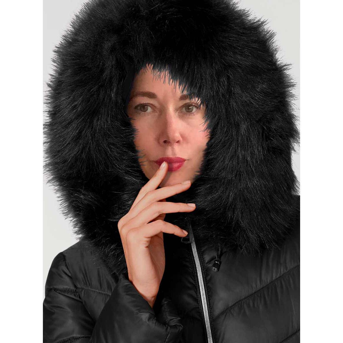 Designer-Steppjacke m. Webpelz schwarz