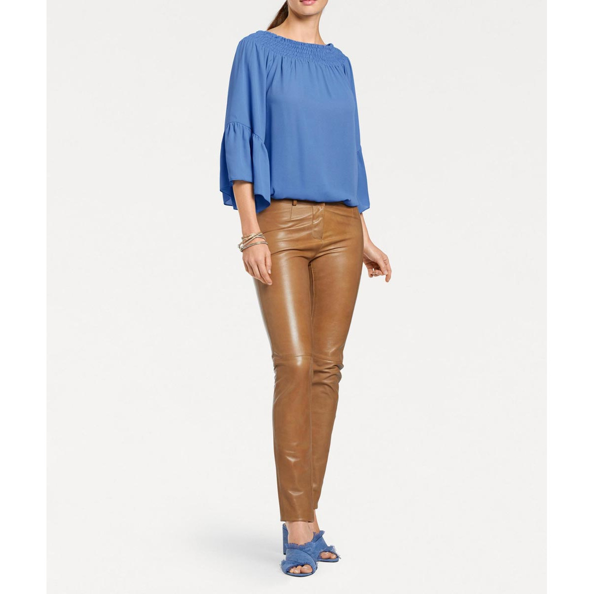 Designer-Volant-Carmenbluse blau