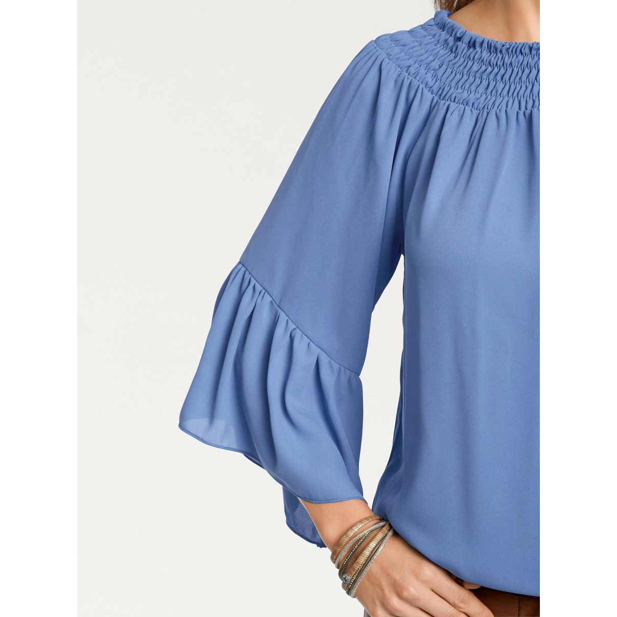 Designer-Volant-Carmenbluse blau