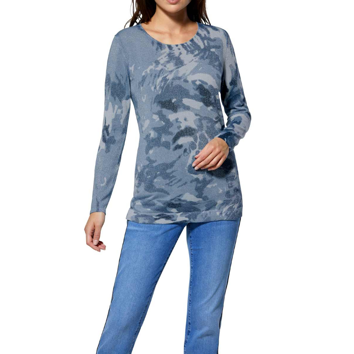 Glanzgarnpullover blau-bedruckt