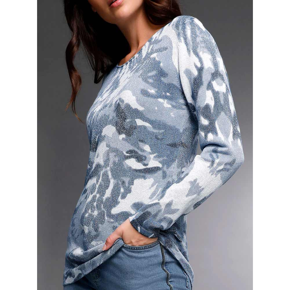 Glanzgarnpullover blau-bedruckt