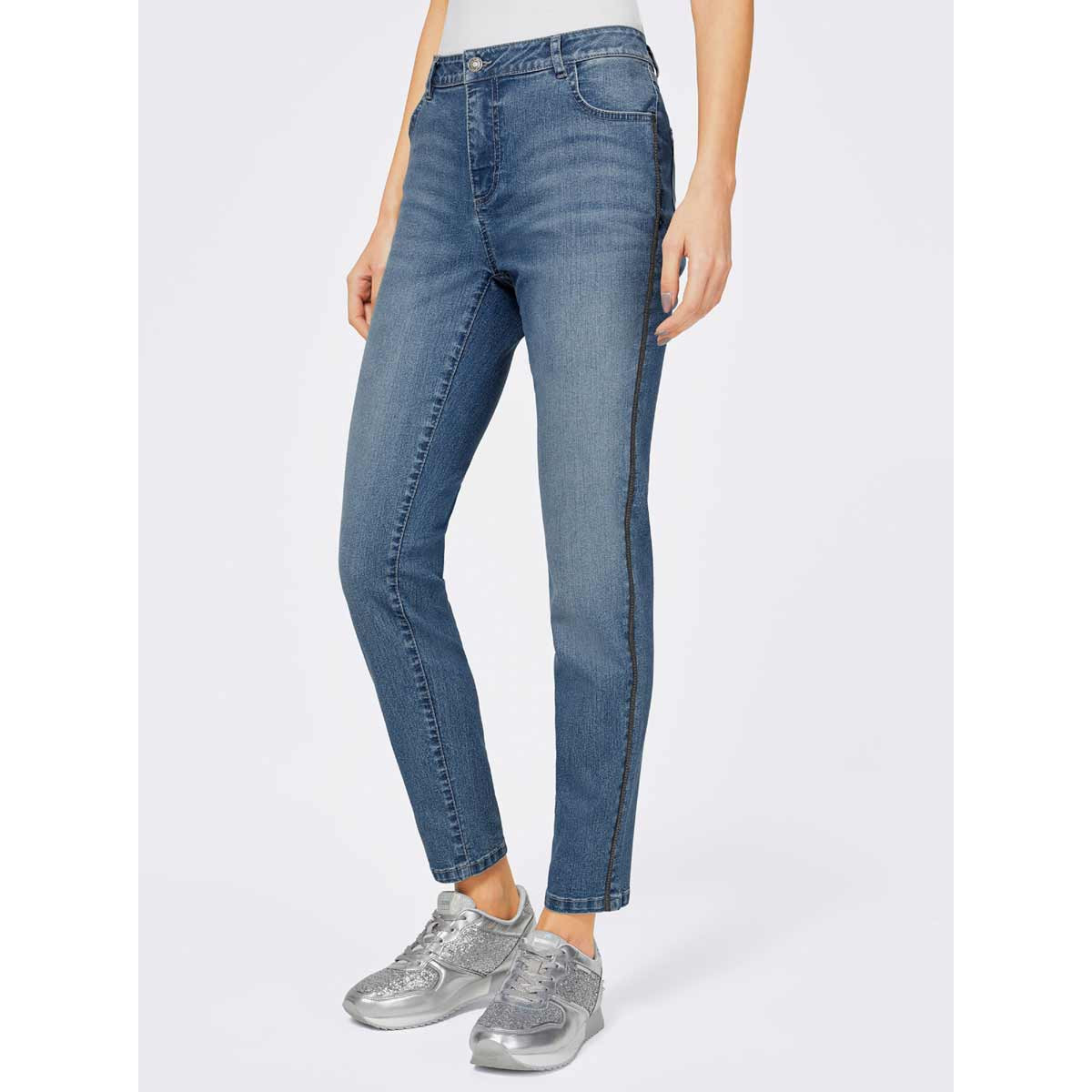 5-Pocket-Jeans m.Zierkette blue-stone-washed