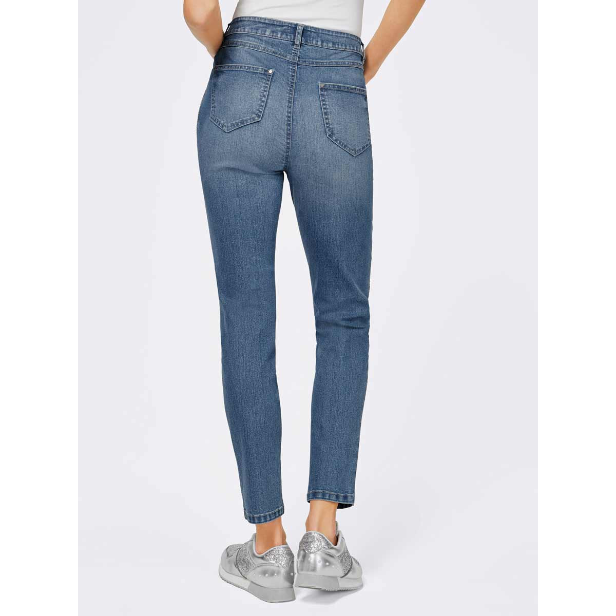 5-Pocket-Jeans m.Zierkette blue-stone-washed