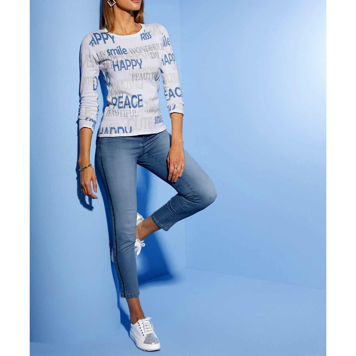5-Pocket-Jeans m.Zierkette blue-stone-washed