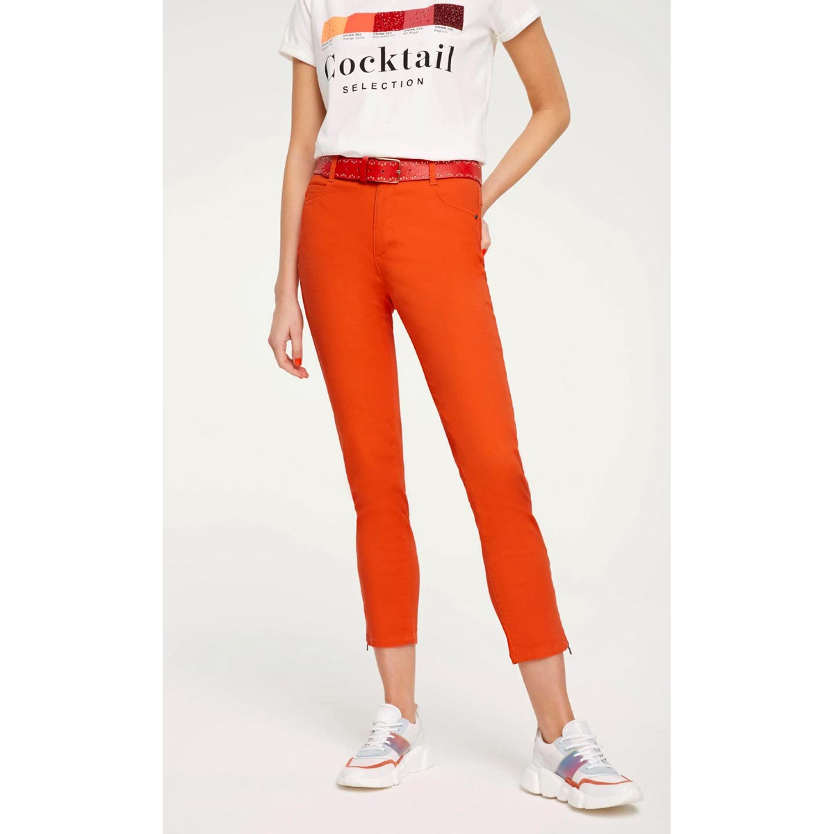 Designer-Bauchweg-Jeans blutorange