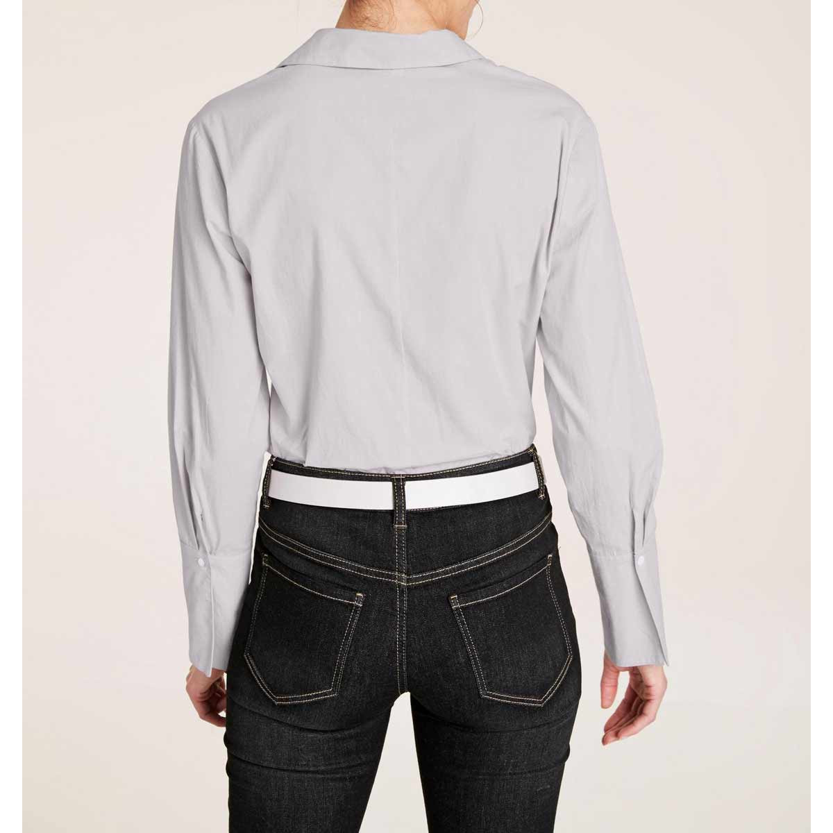 Designer-Bluse m. Perlen grau