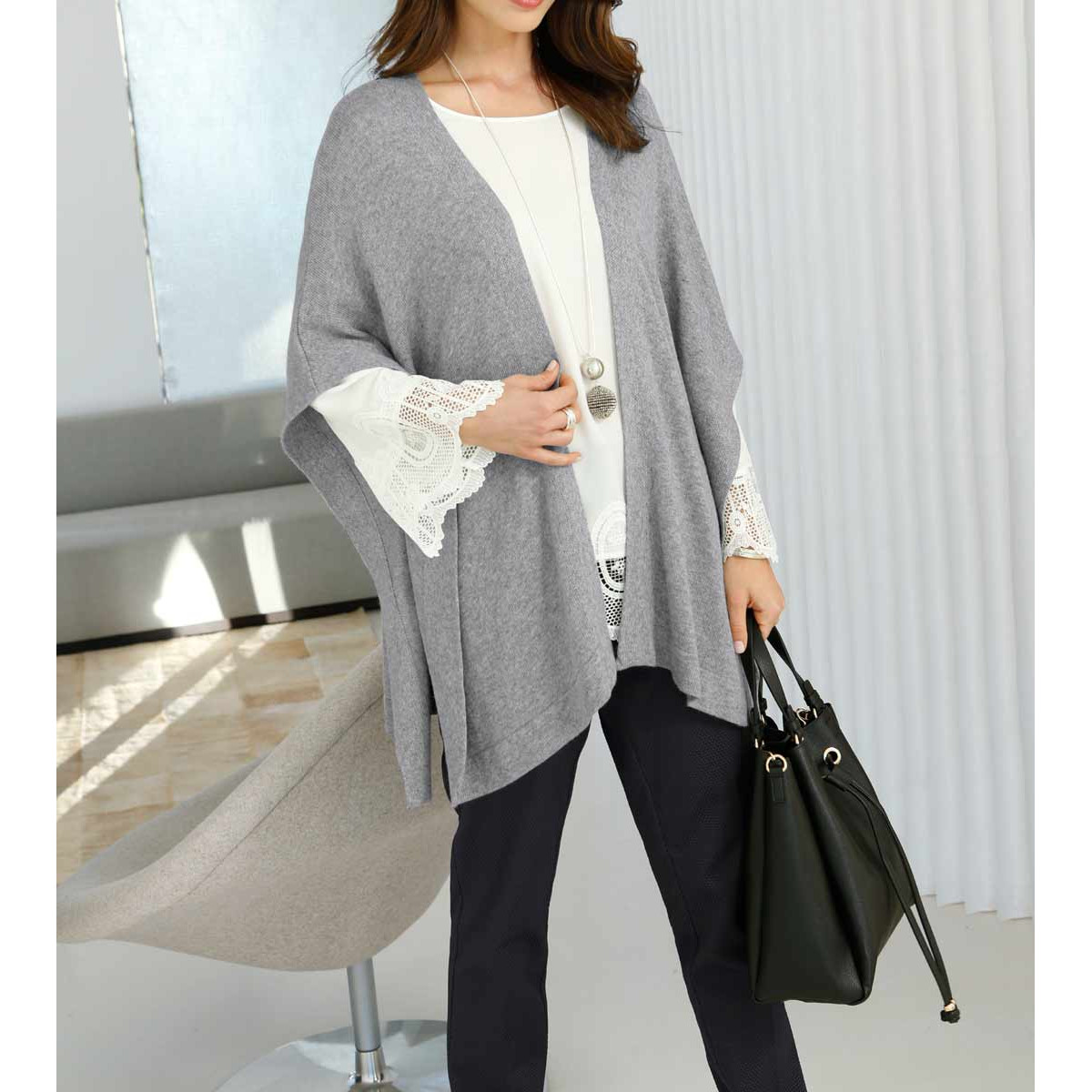 Knit poncho grey blend