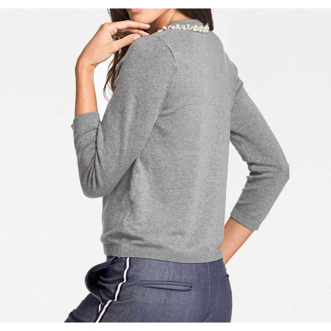 Designer-Cardigan m. Perlen grau