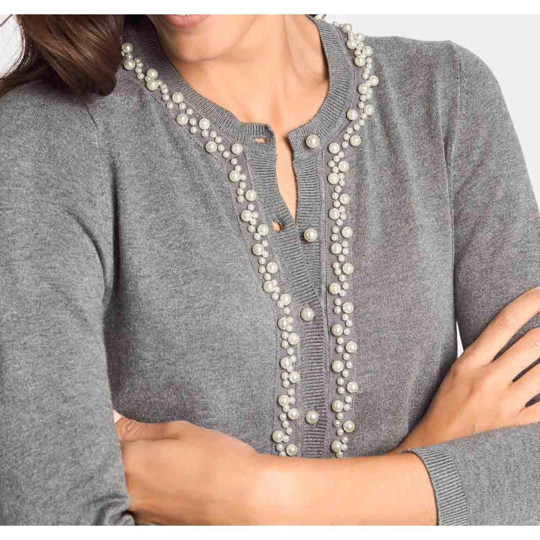 Designer-Cardigan m. Perlen grau