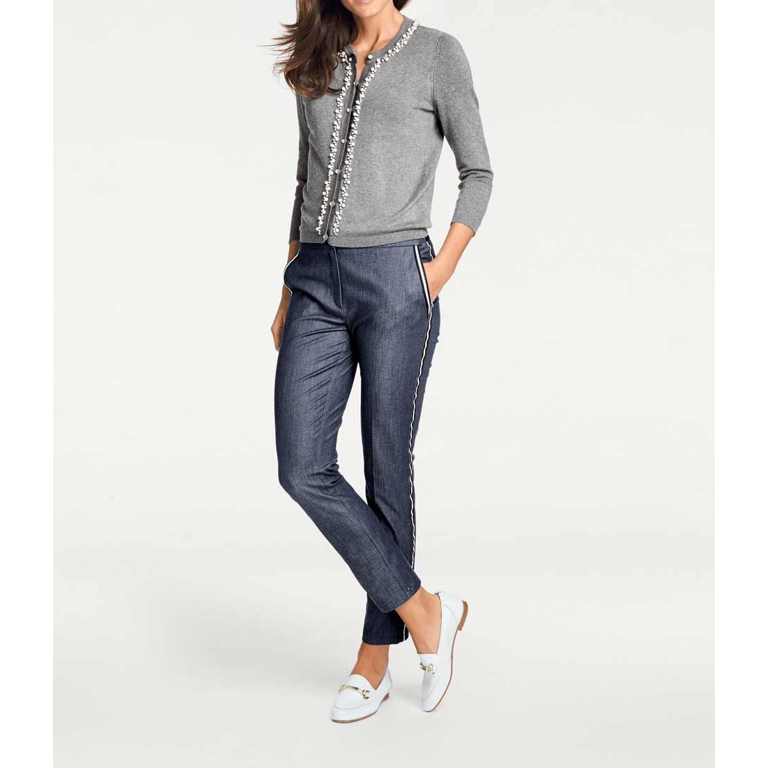 Designer-Cardigan m. Perlen grau