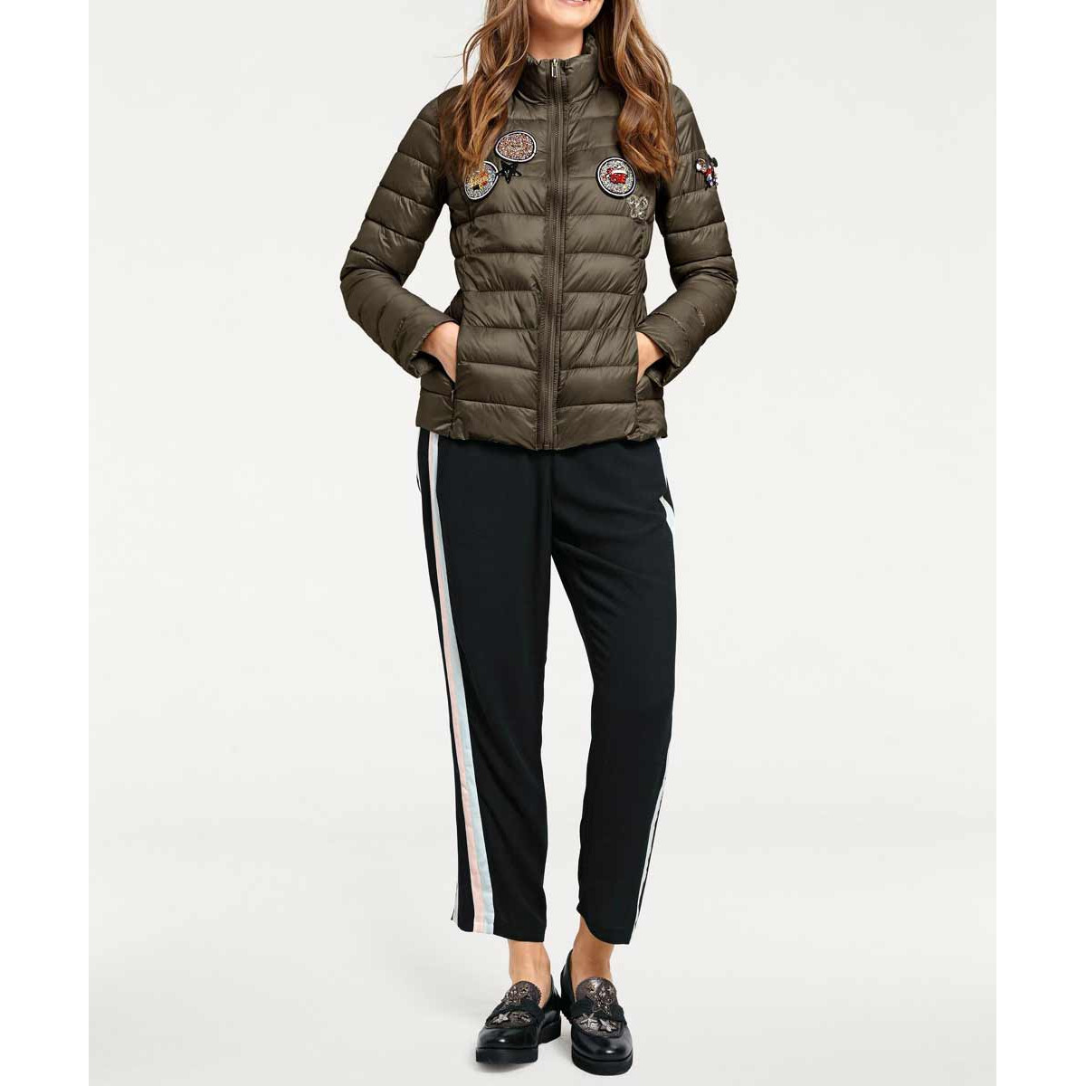 Designer-Steppjacke m. Patches oliv