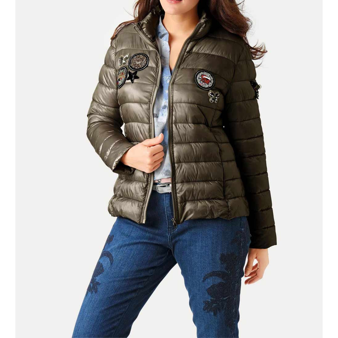 Designer-Steppjacke m. Patches oliv