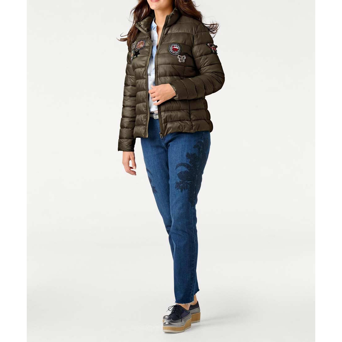 Designer-Steppjacke m. Patches oliv