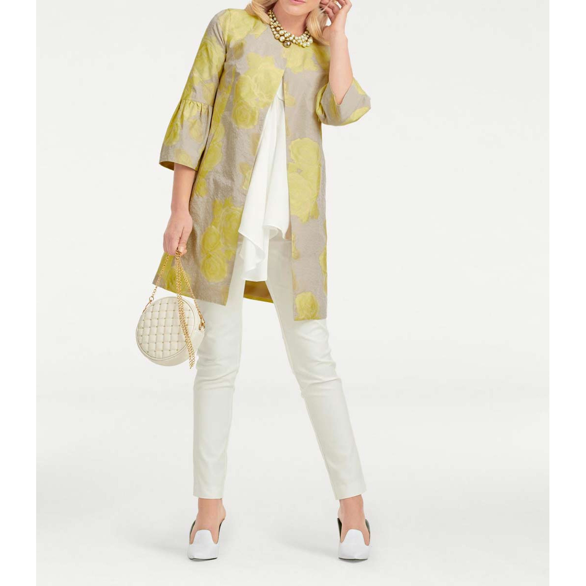 Designer-Jacquard-Longblazer sand-gelb