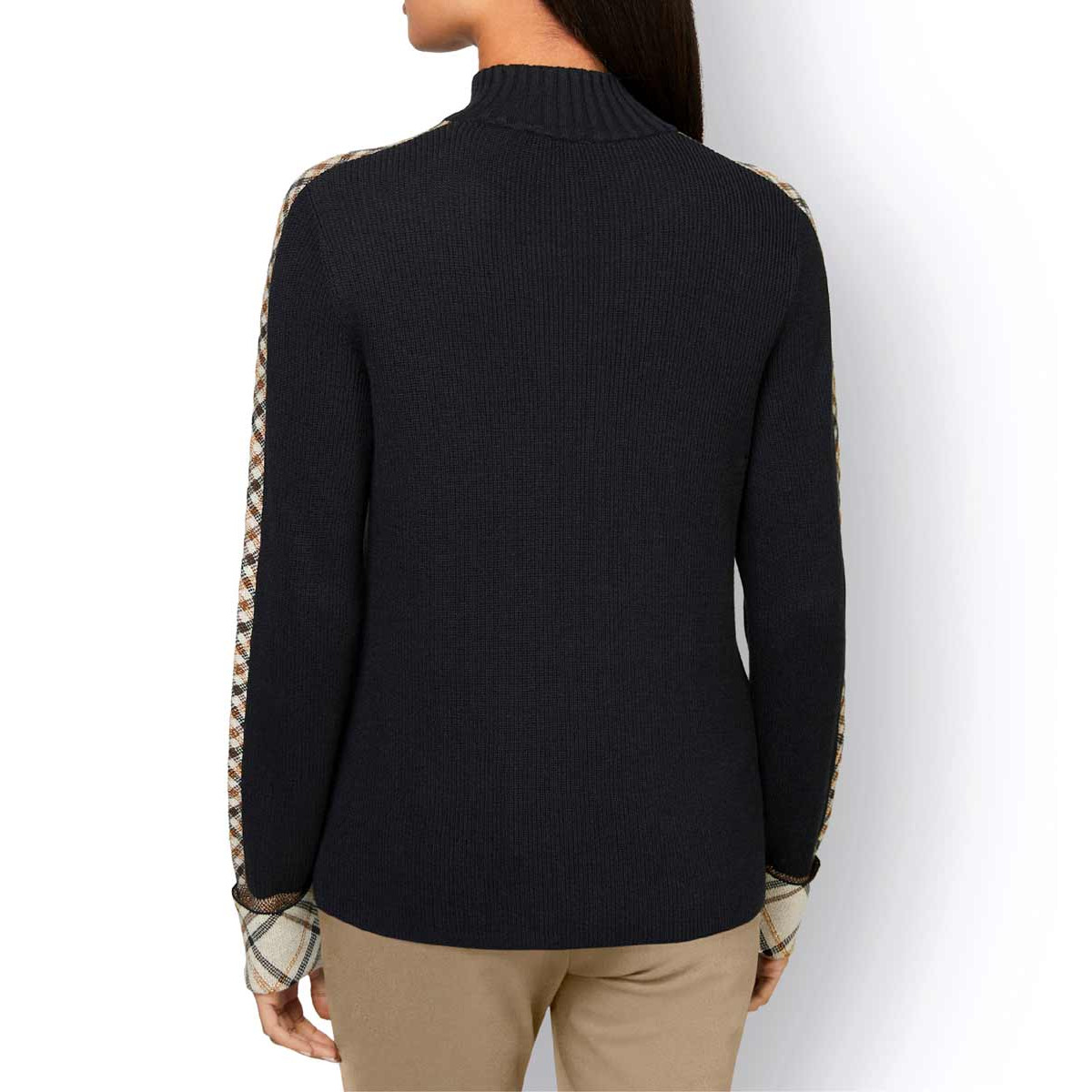 Stehkragenpullover schwarz-sand-gemustert