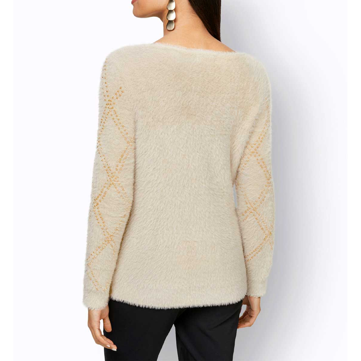 Flausch-Pullover m.Zierperlen sand