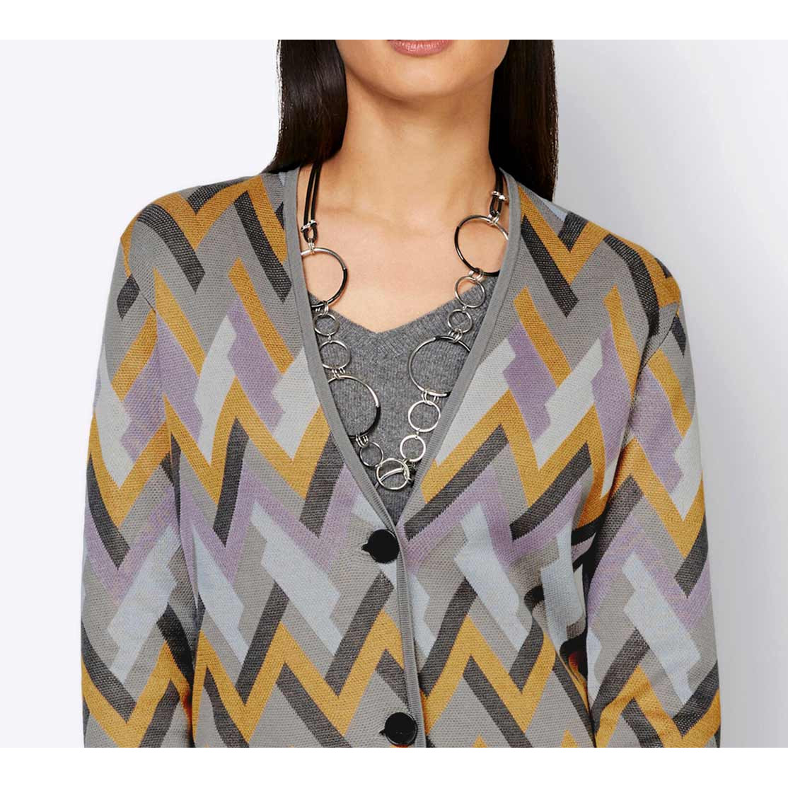 Cardigan m. Zick-Zackmuster steingrau-ocker