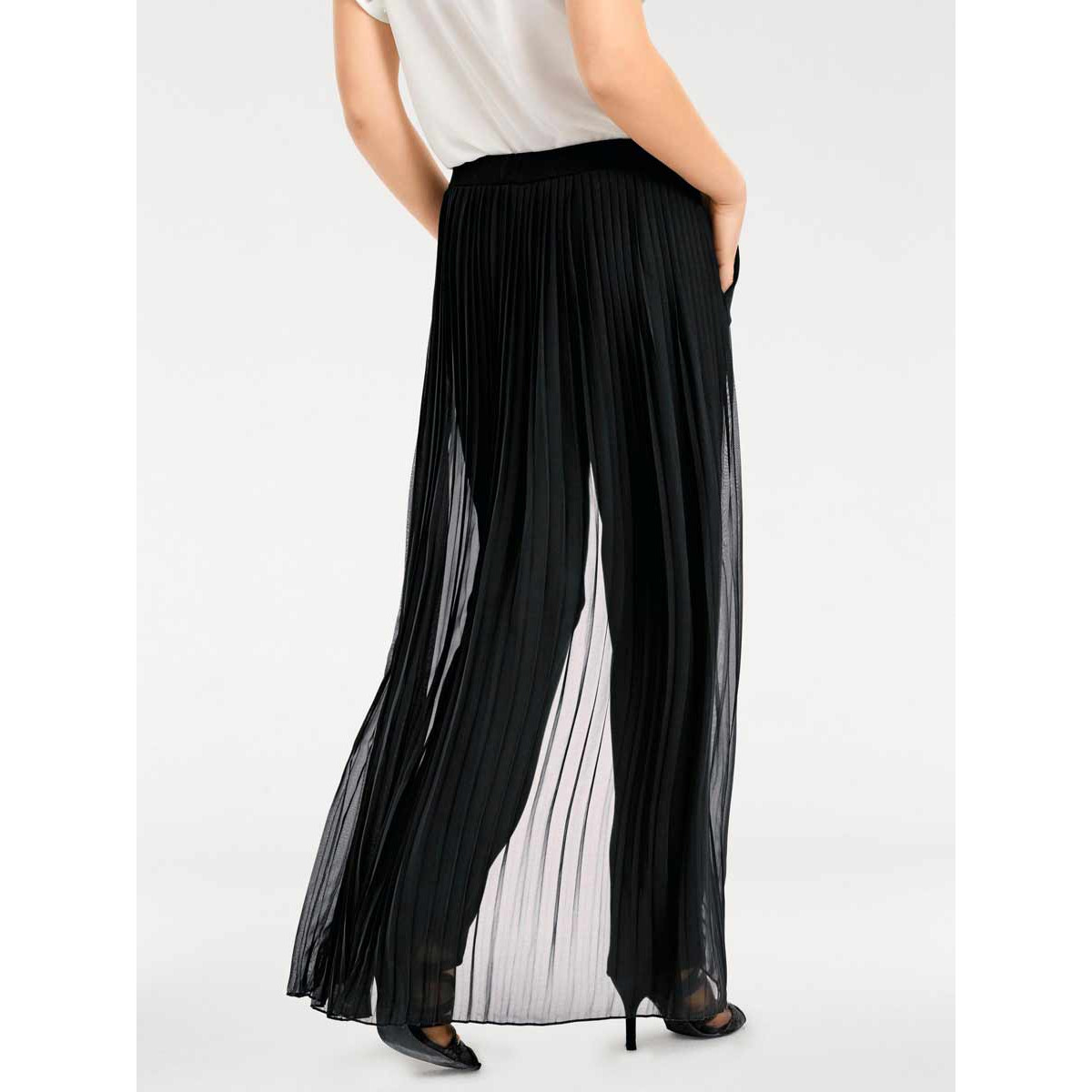 Designer-Hose m. Chiffonüberwurf schwarz