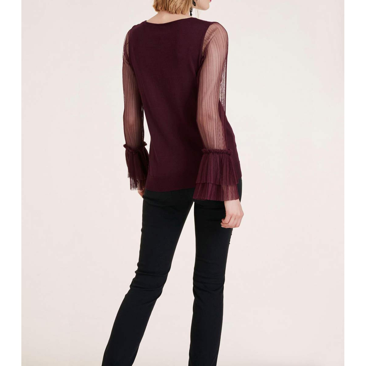 Designer-Pullover m. Plisseeärmeln bordeaux