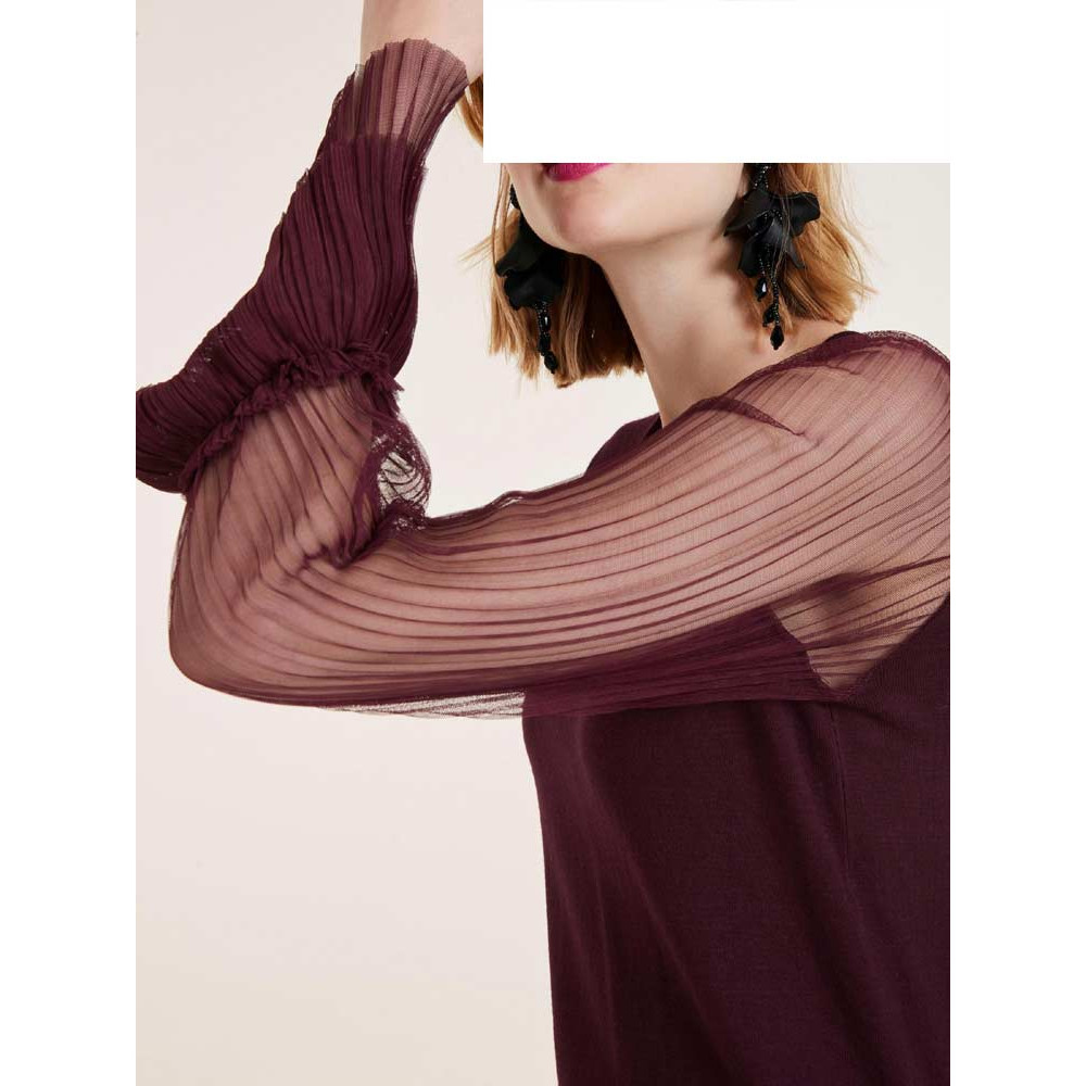 Designer-Pullover m. Plisseeärmeln bordeaux