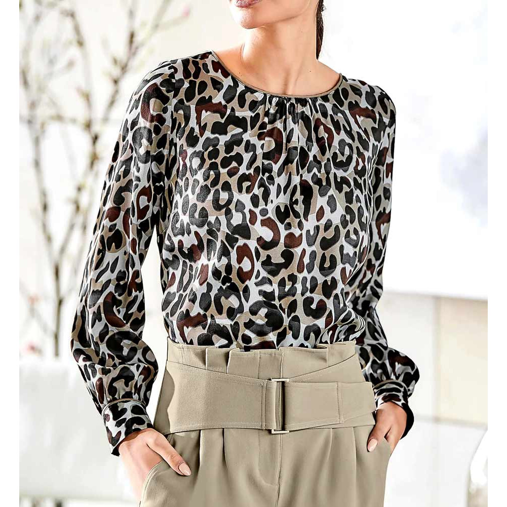 Designer-Highwaist-Stretchhose m. Gürtel sesam