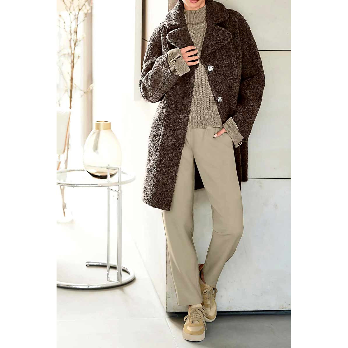 Designer-Highwaist-Stretchhose m. Gürtel sesam