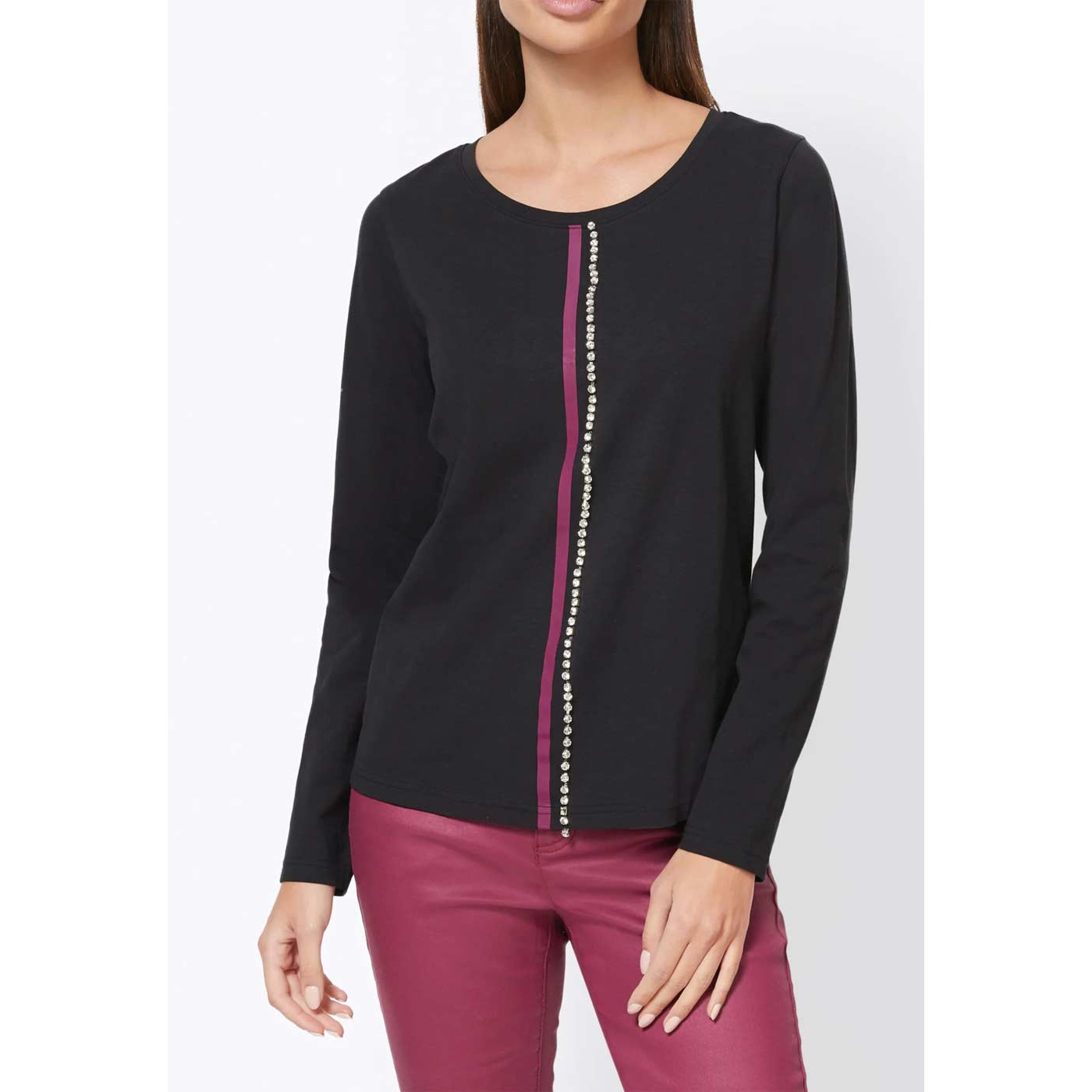Designer-Shirt m. Strasssteinchen schwarz