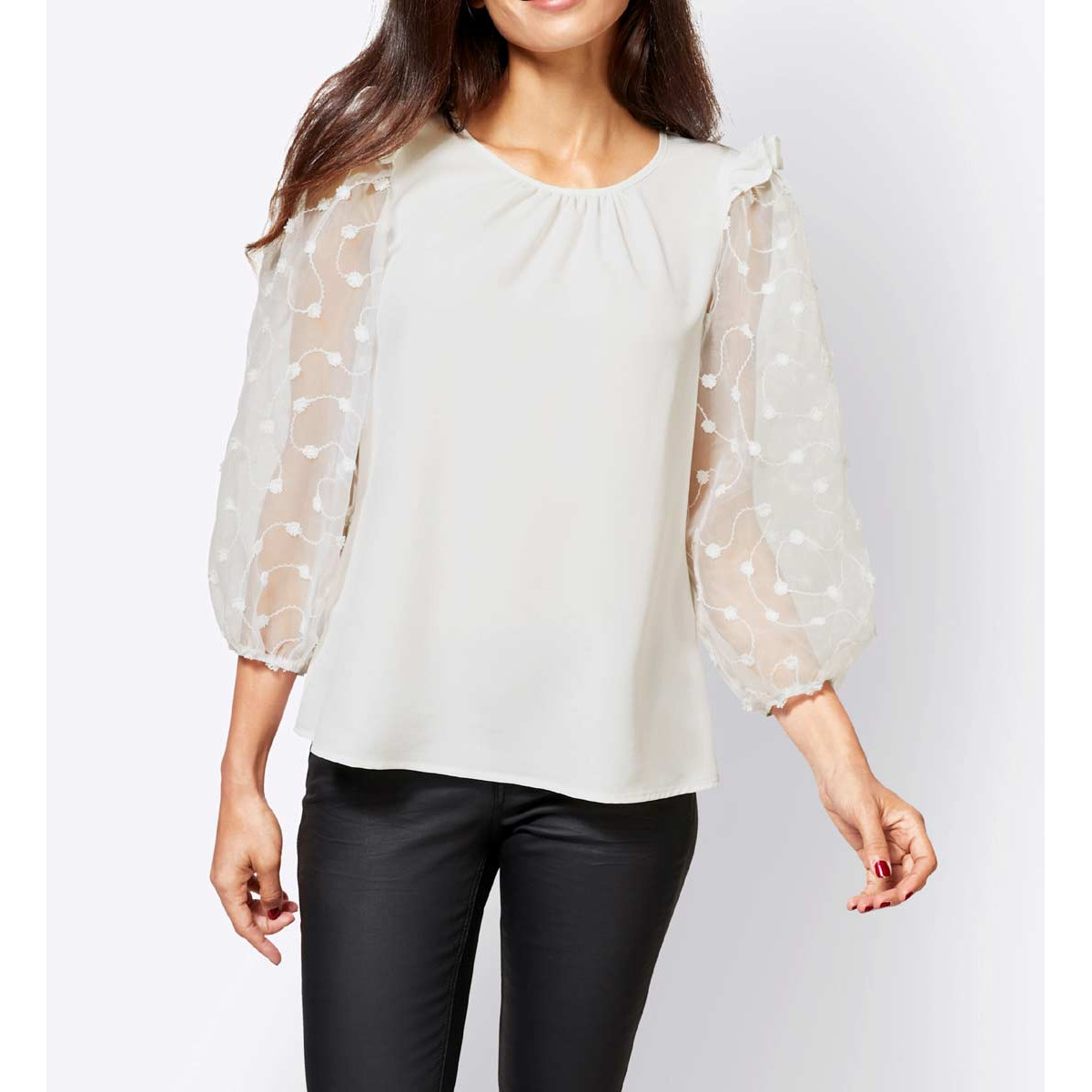 Designer-Bluse m Puffärmeln ecru