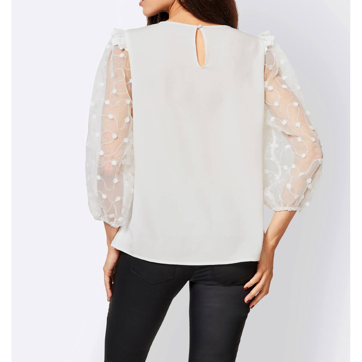 Designer-Bluse m Puffärmeln ecru