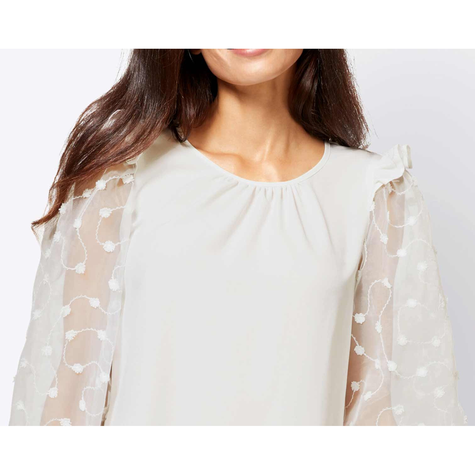 Designer-Bluse m Puffärmeln ecru