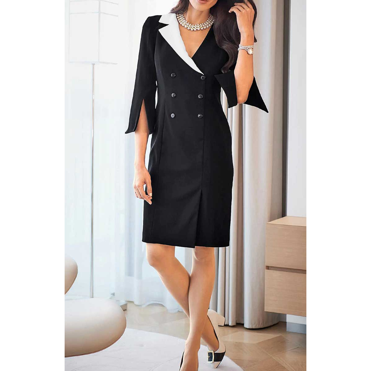 Designer-Blazerkleid schwarz-weiß