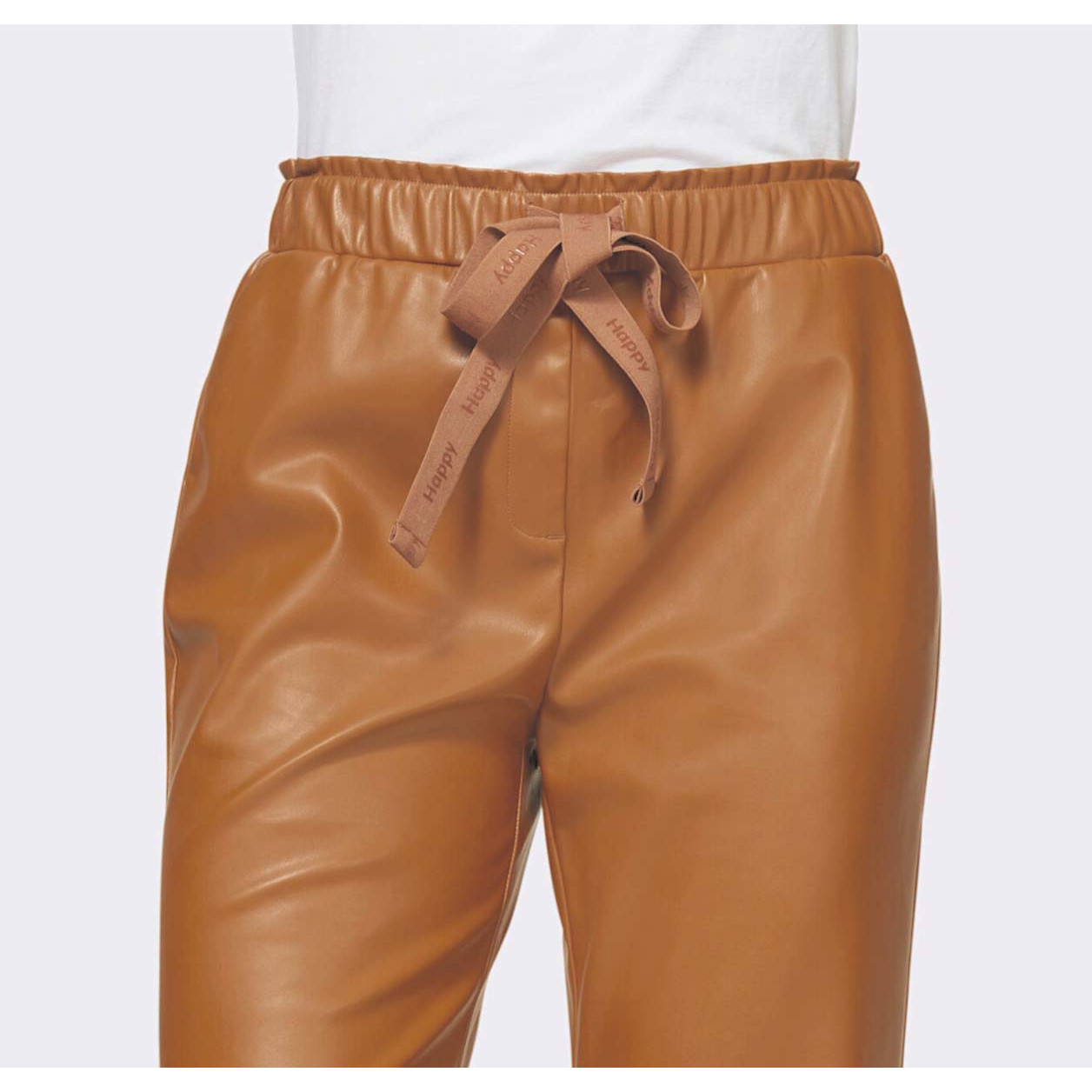 Designer-Lederimitathose m.Bindeband cognac