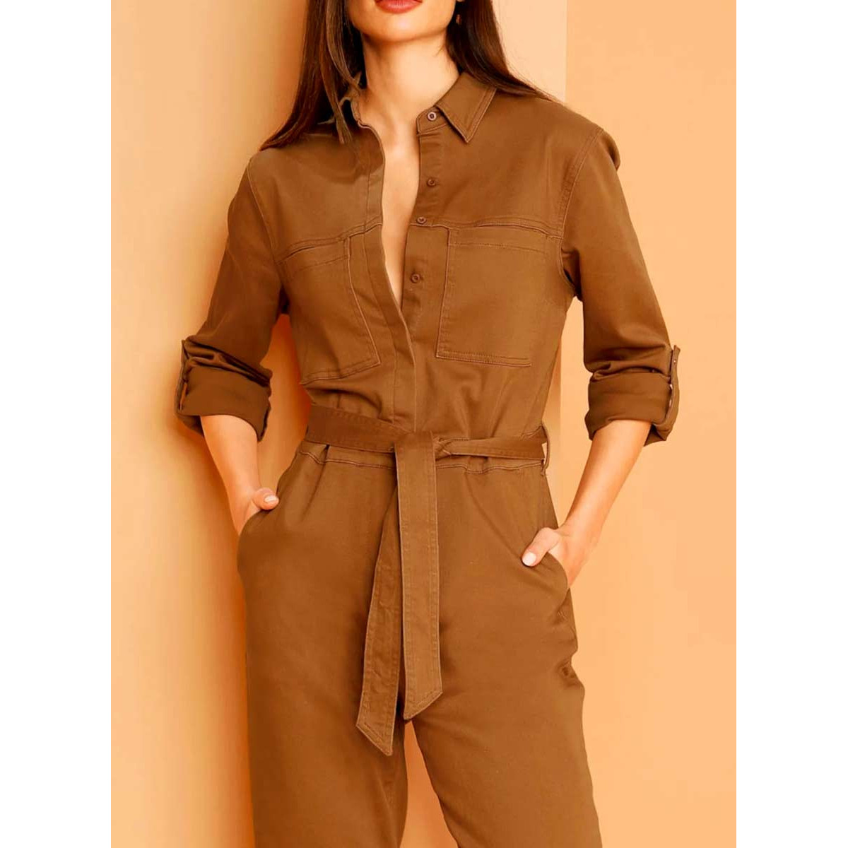 Designer-Overall im Worker-Style cognac