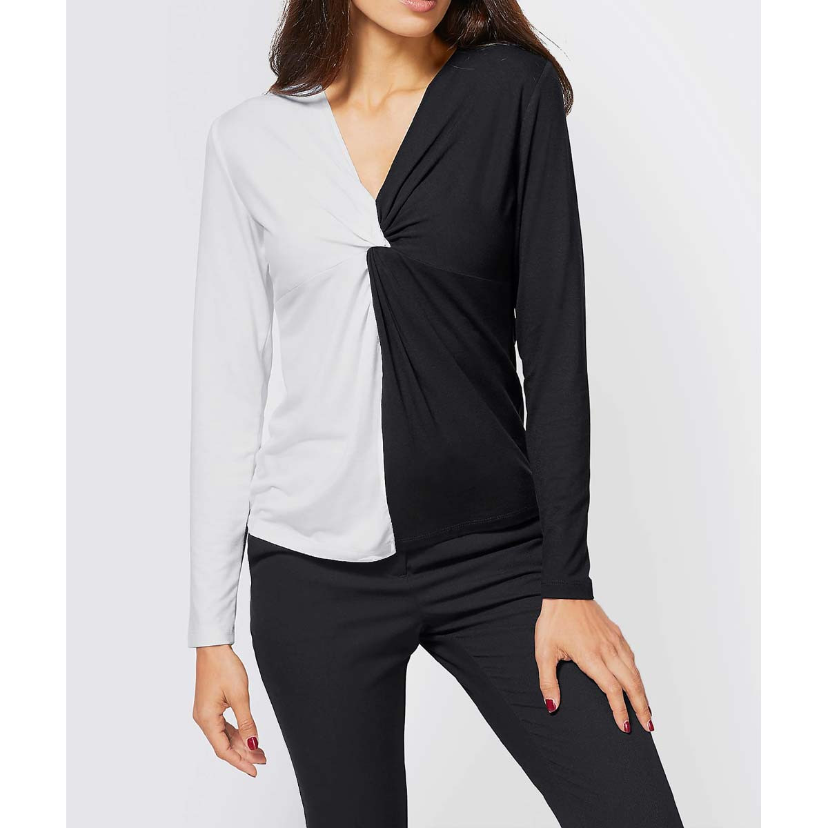 Designer-Color-Blockingshirt ecru-schwarz
