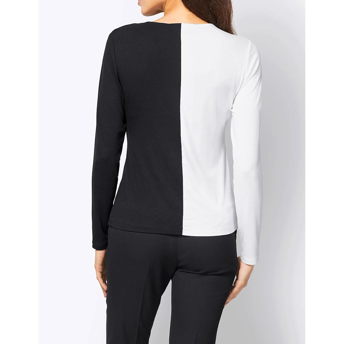 Designer-Color-Blockingshirt ecru-schwarz