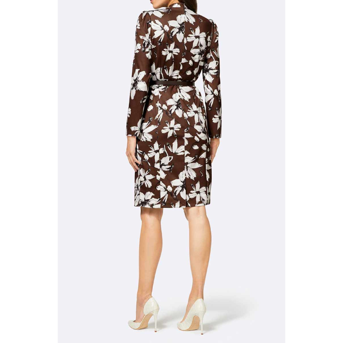 Designer-Druckkleid m. Gürtel braun