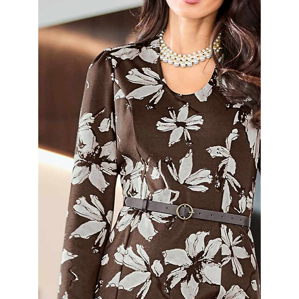 Designer-Druckkleid m. Gürtel braun