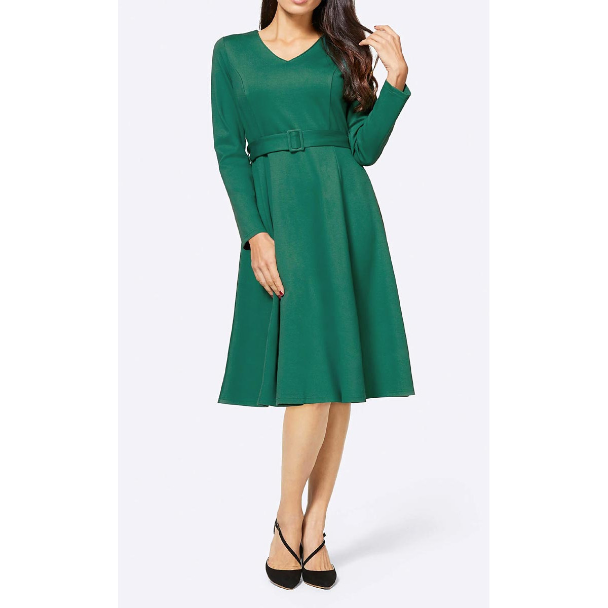 Designer-Jerseykleid m. Gürtel grün