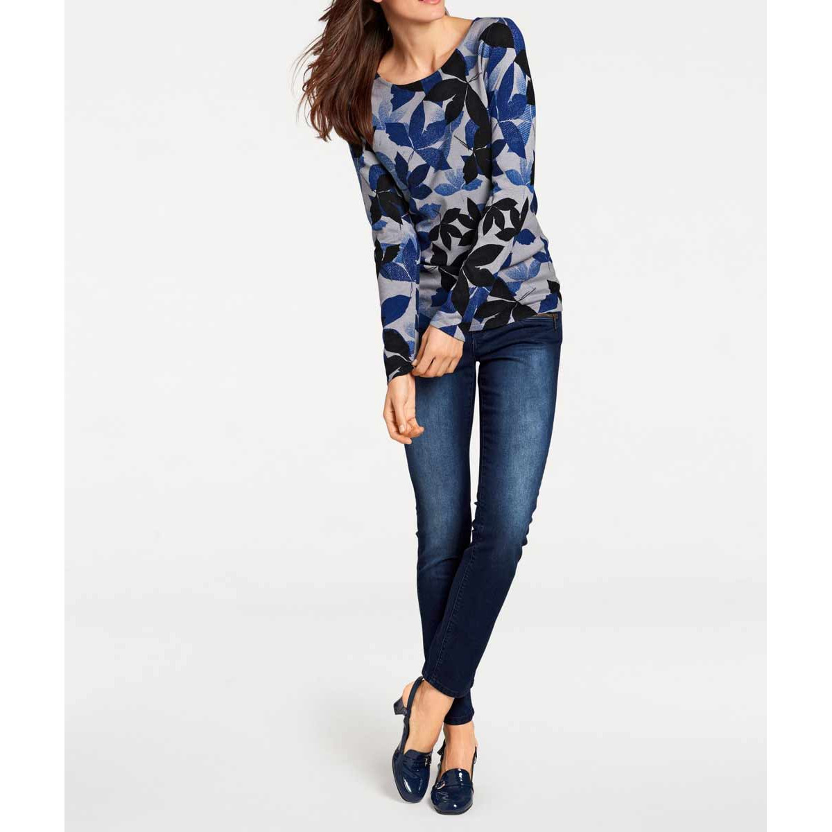 Druckpullover grau-blau