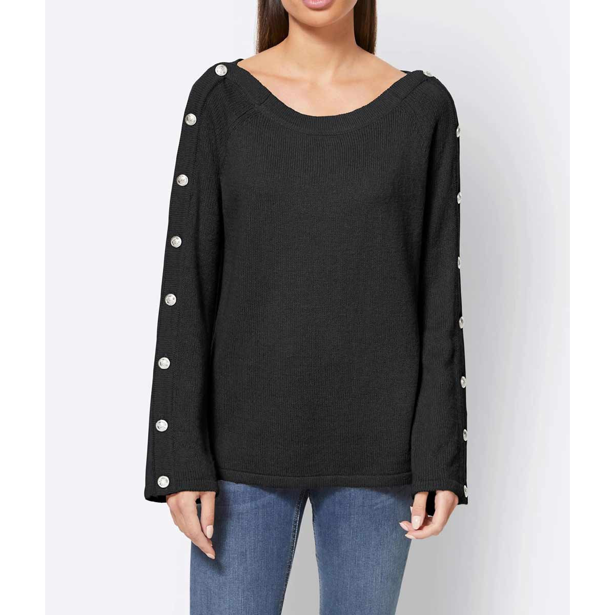 Designer-Pullover m. Vario-Schlitz schwarz