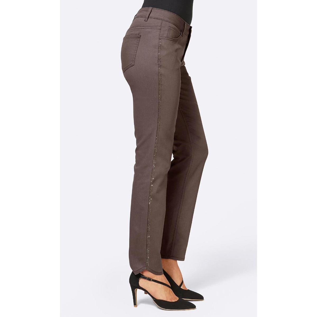 Designer-Stretchhose m. Strass taupe