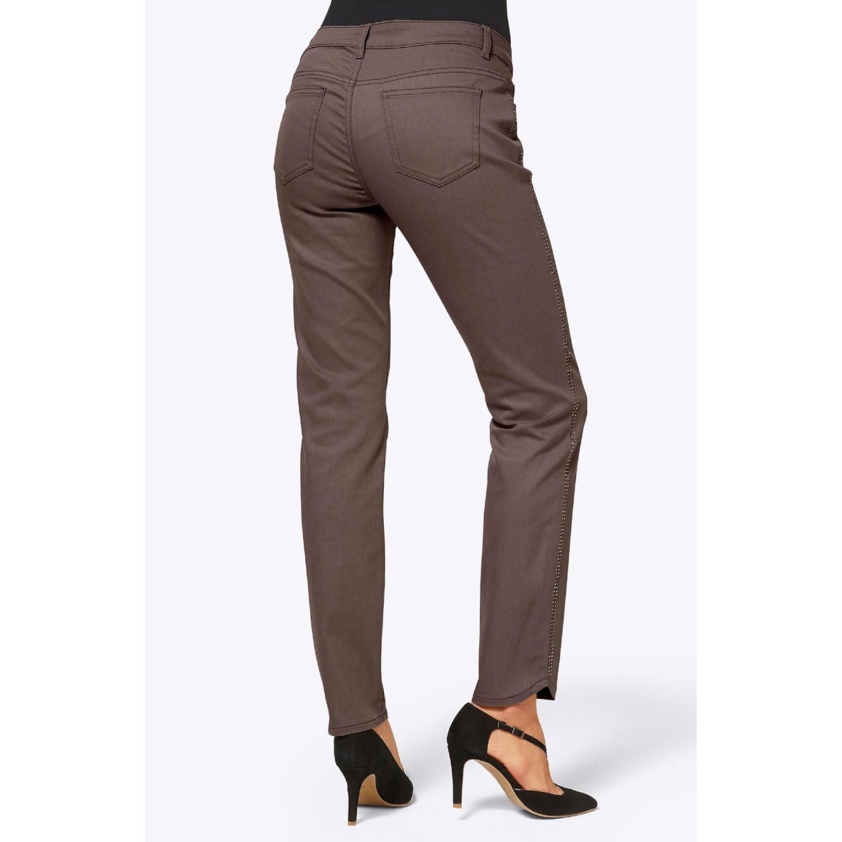 Designer-Stretchhose m. Strass taupe