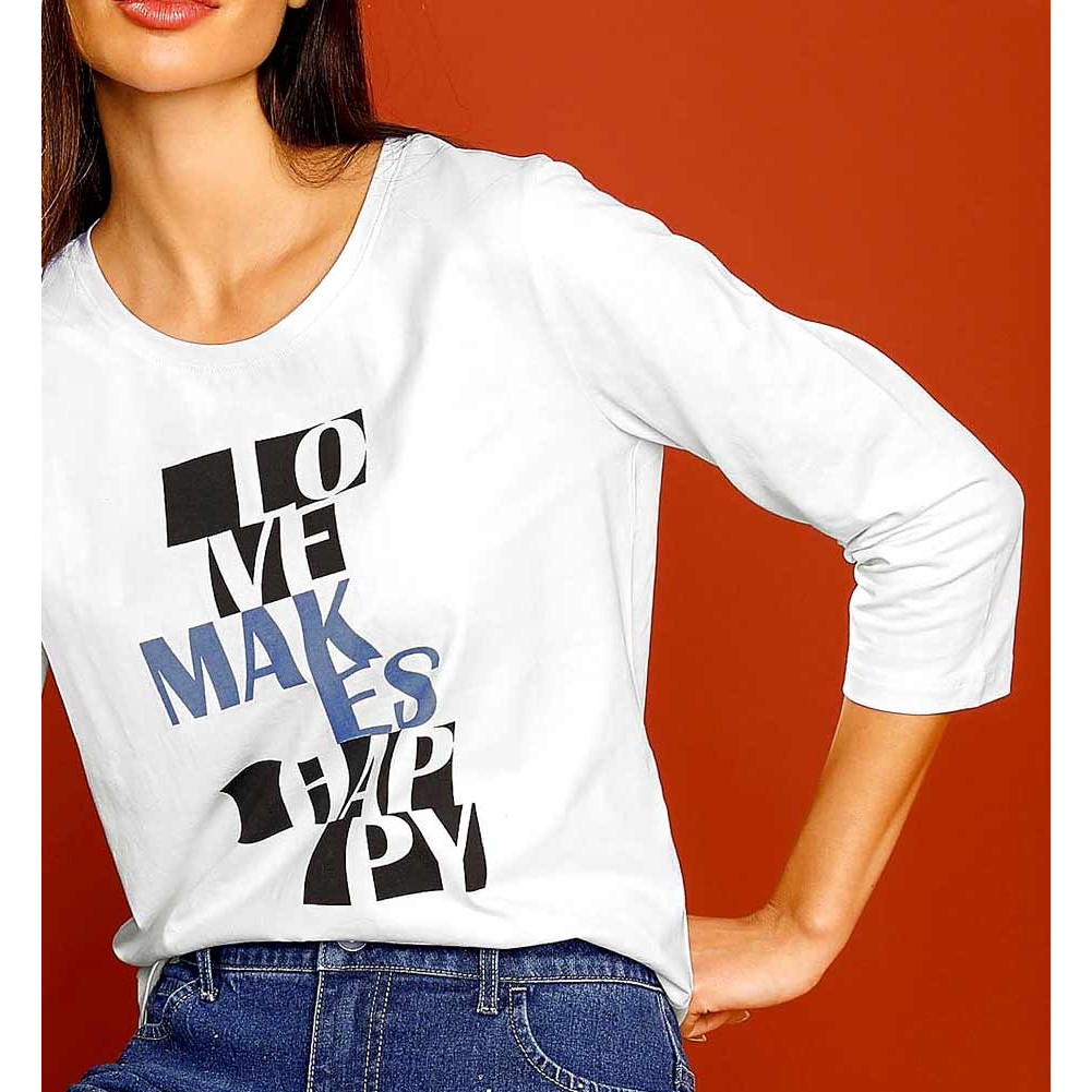 Designer-Shirt m. Druck-Dessin weiß