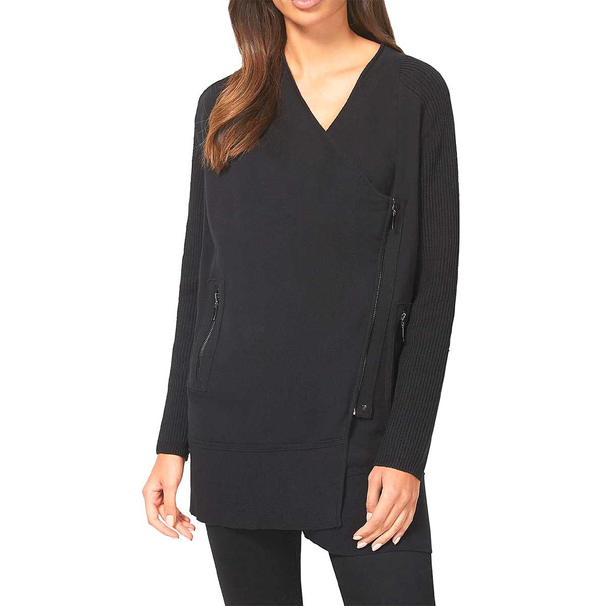 Designer-Reißverschluß-Strickjacke schwarz