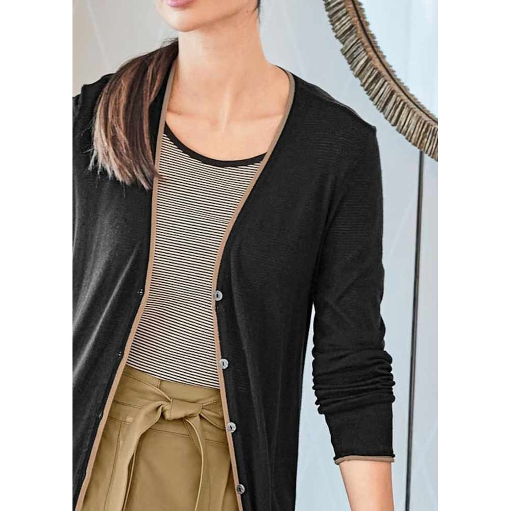 Designer-Feinstrickmantel schwarz-camel