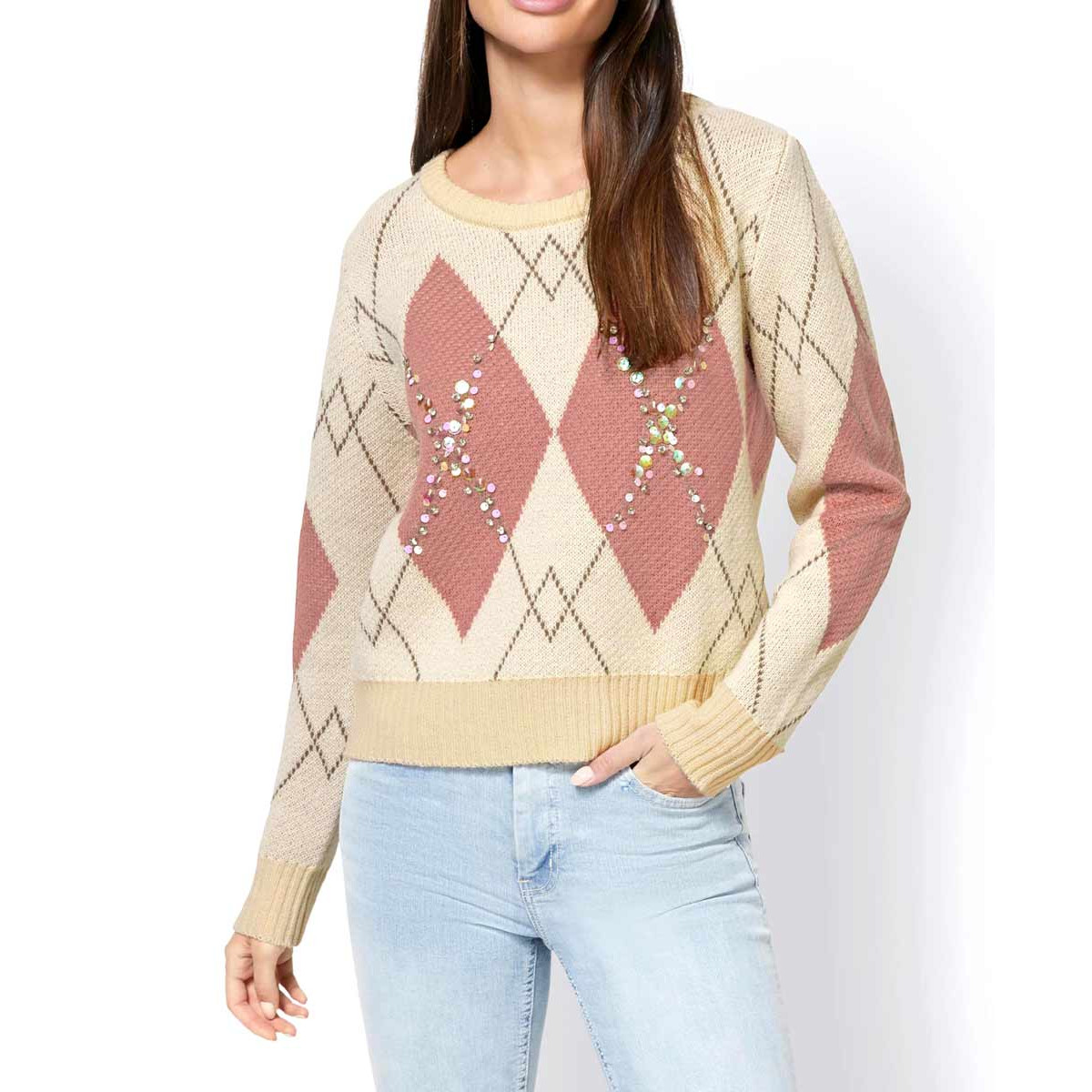 Designer-Pullover champagner-bunt