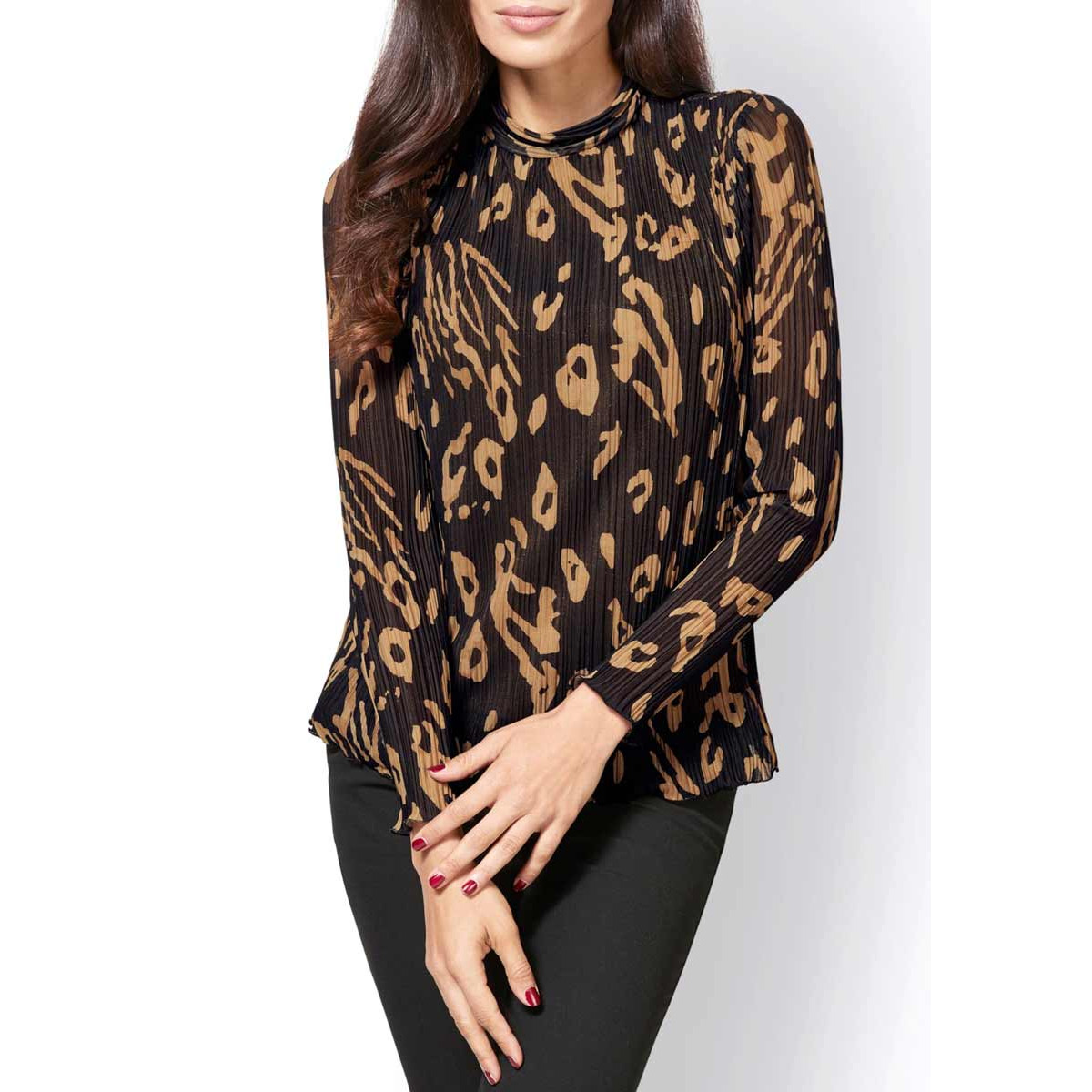 Designer-Plisseeshirt schwarz-braun