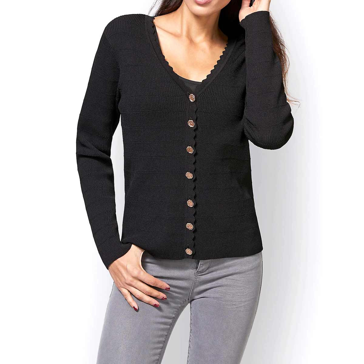 Designer-Rippenstrickjacke schwarz